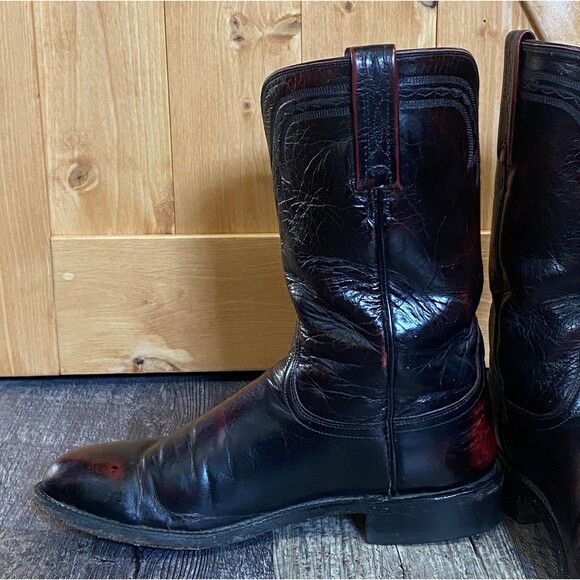 Lucchese 2000 Black Cherry Leather Cowboy Boots Men’s 8.5D Western Vintage - Picture 6 of 14